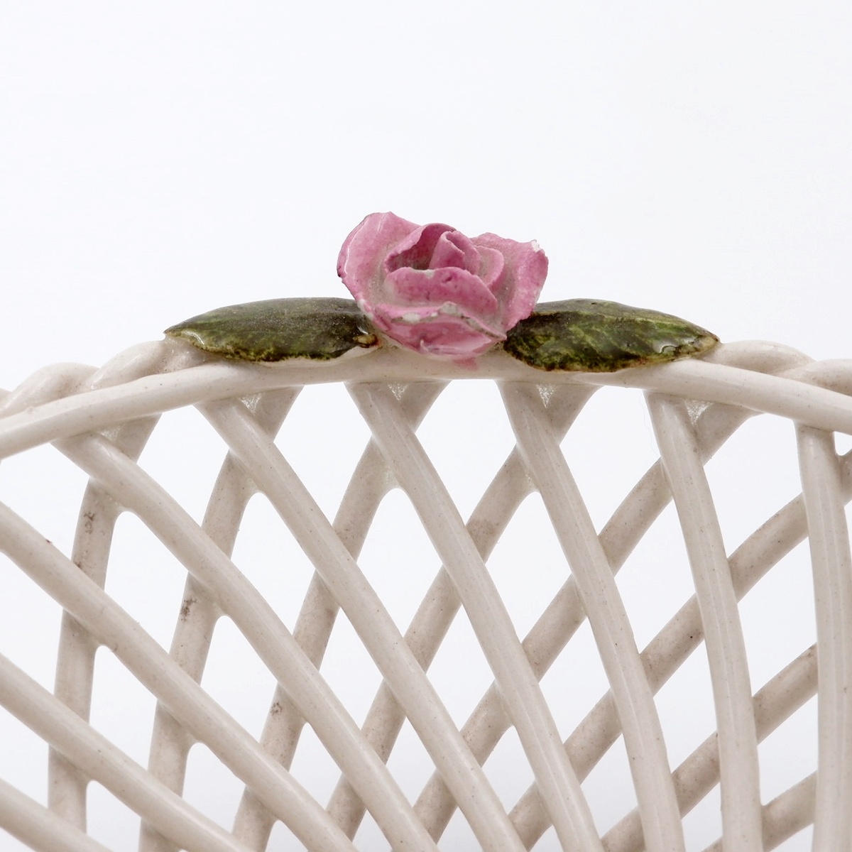 Capodimonte Porcelain Basket Woven Pink Flowers Italy