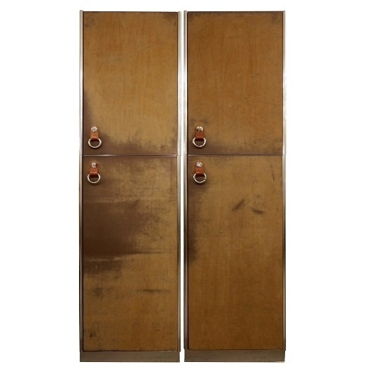Pair of Guido Faleschini Wardrobes in Brown Suede and Metal - 1960s