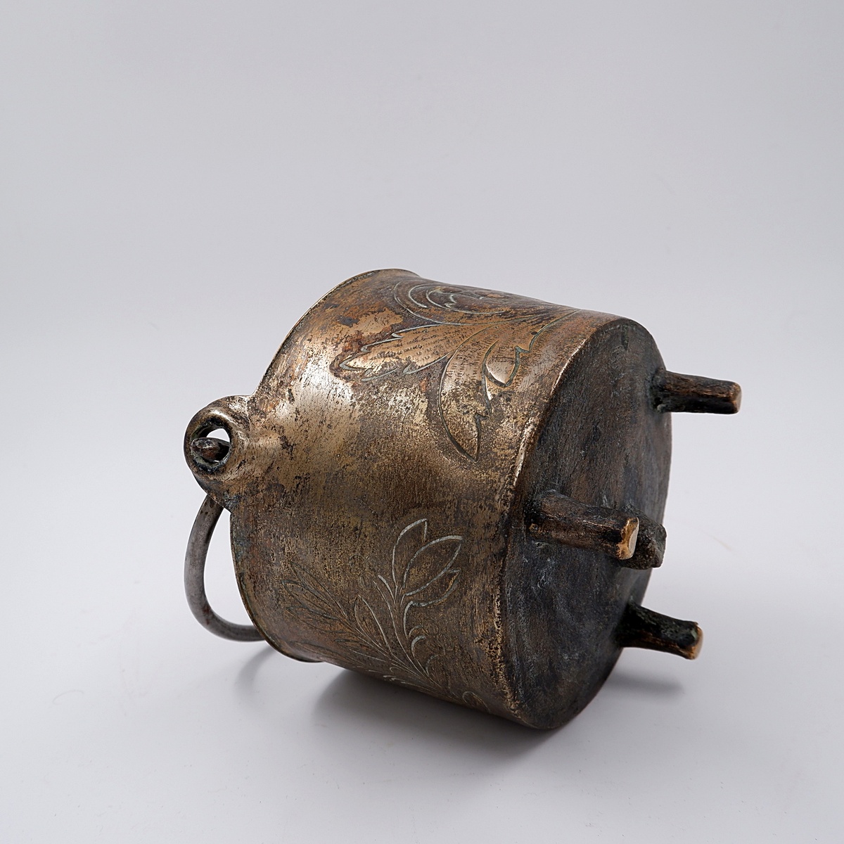 Small embossed copper cauldron with the 