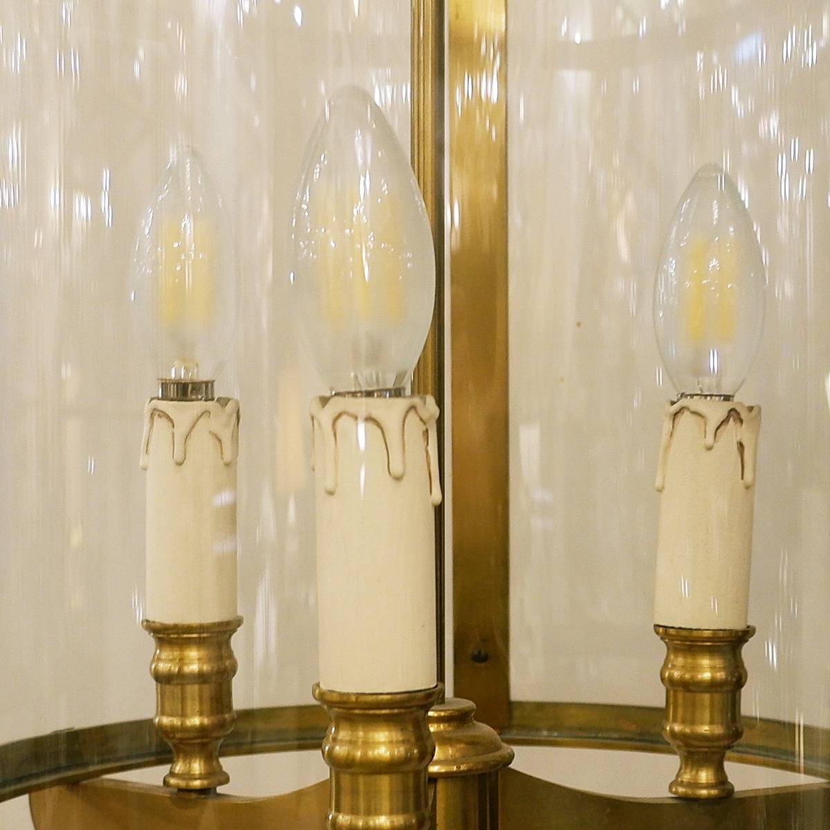 Bronze and Glass Hall lantern with four lights - 20th