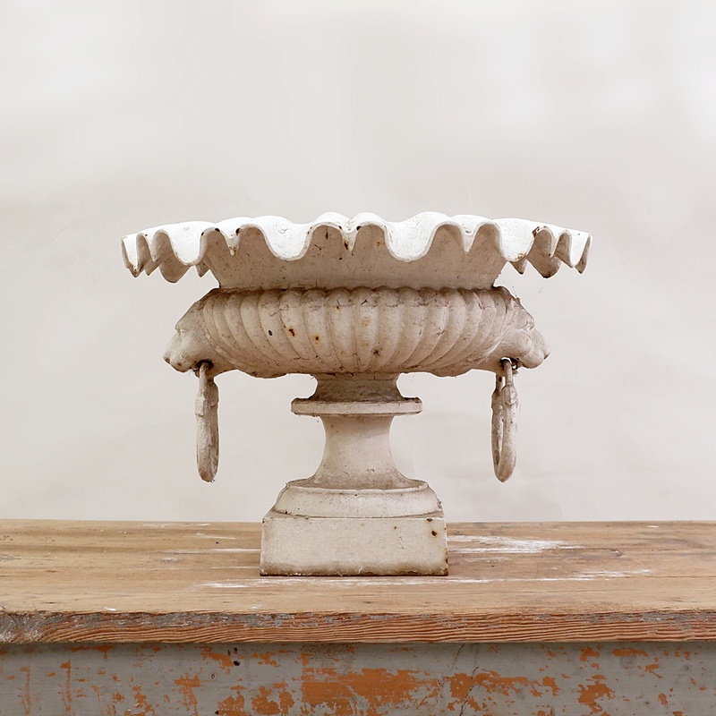 19th century cast iron basin, lion head handles
