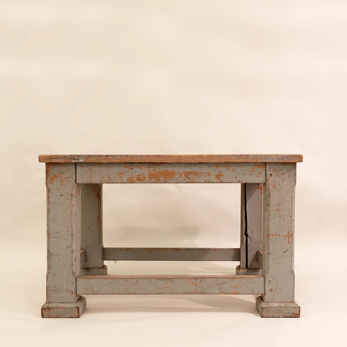 Solid wood workshop table with gray patina - pair available