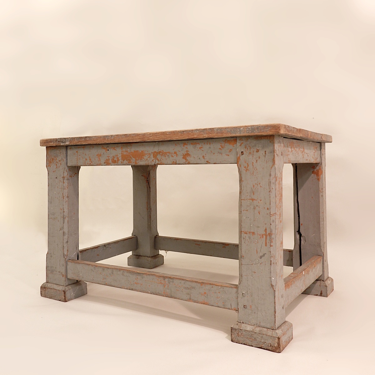 Solid wood workshop table with gray patina - pair available