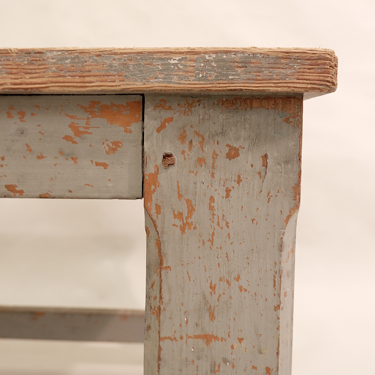 Solid wood workshop table with gray patina - pair available
