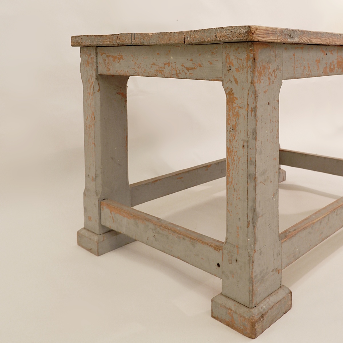 Solid wood workshop table with gray patina - pair available
