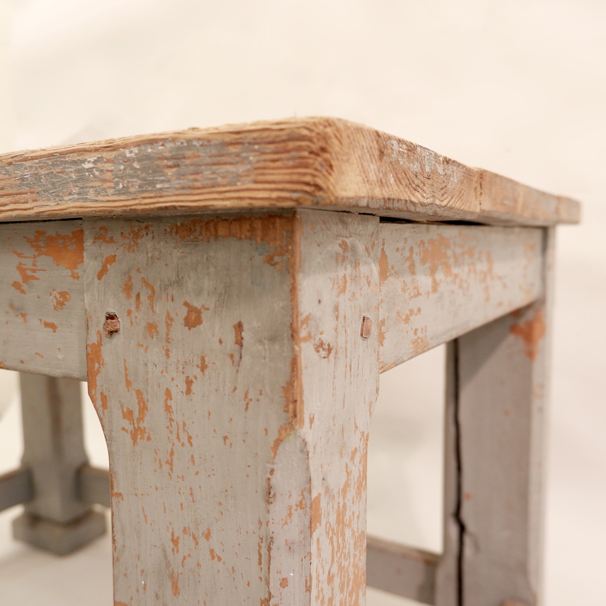 Solid wood workshop table with gray patina - pair available