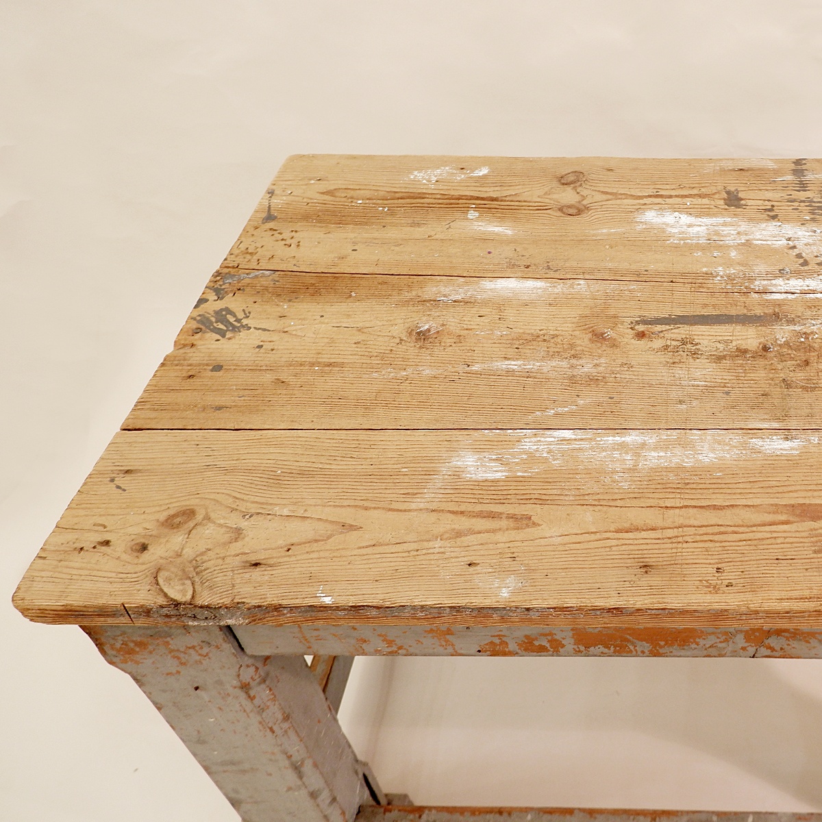 Solid wood workshop table with gray patina - pair available