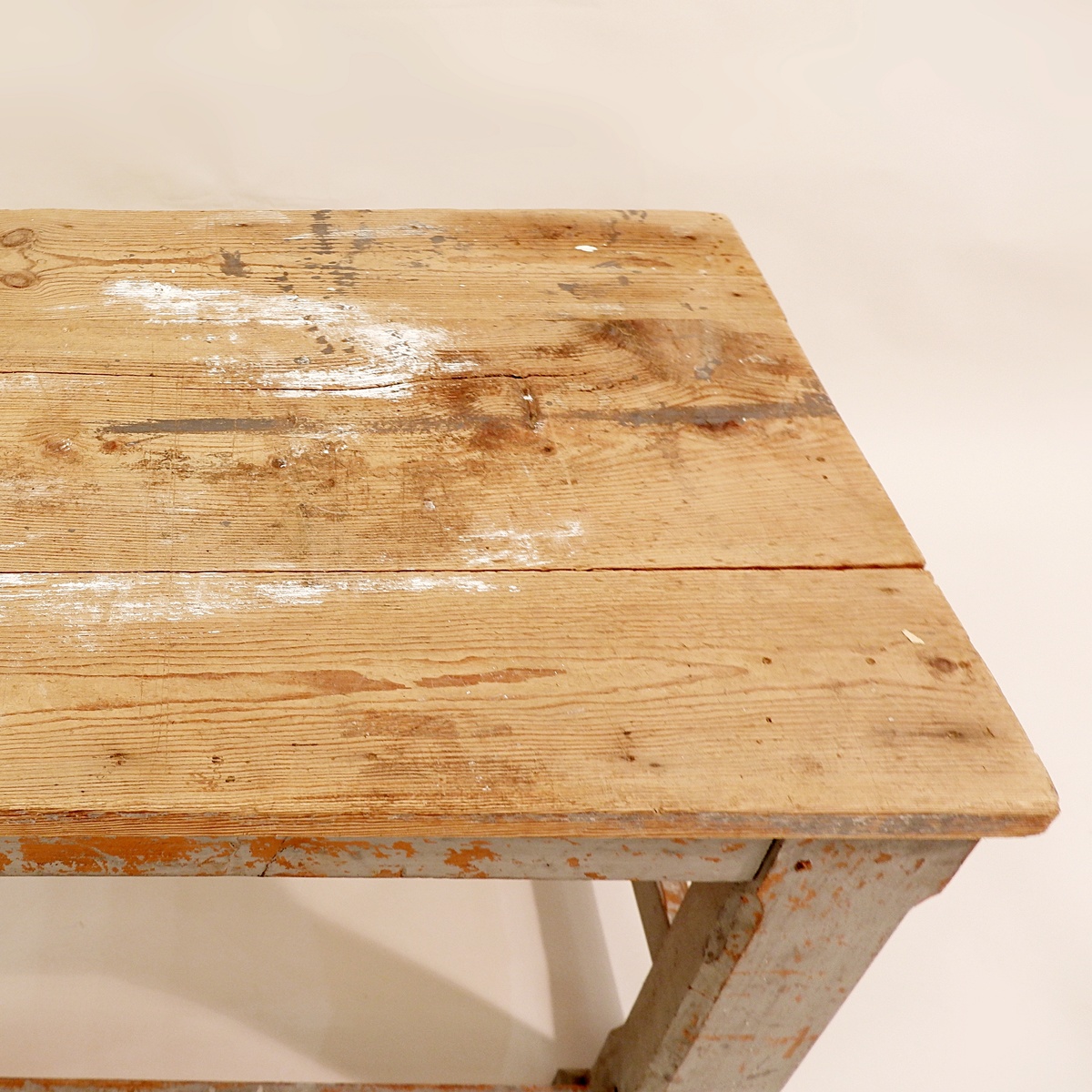 Solid wood workshop table with gray patina - pair available