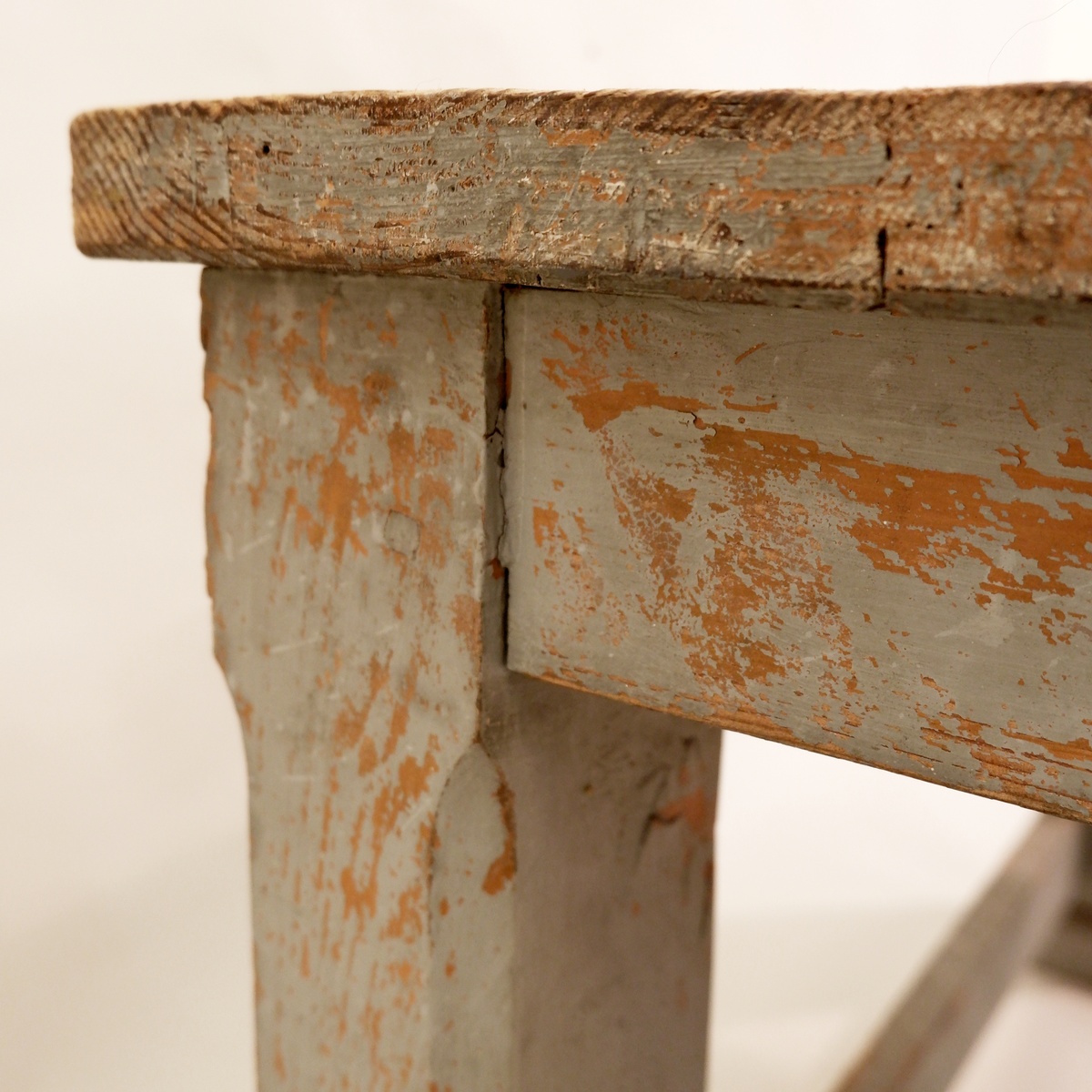 Solid wood workshop table with gray patina - pair available