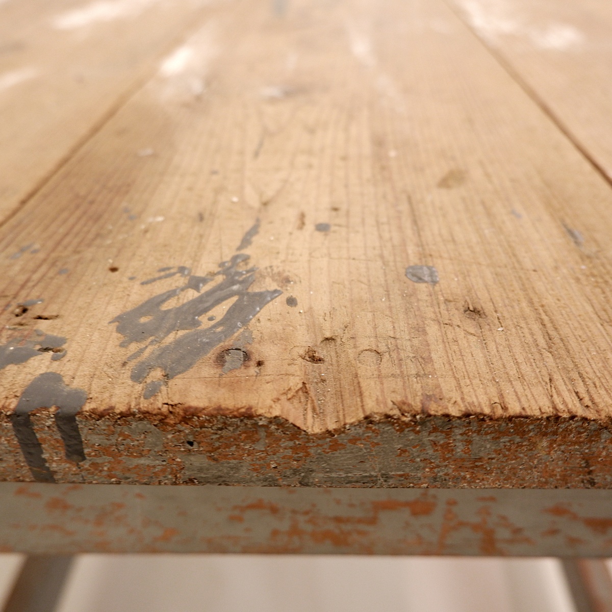 Solid wood workshop table with gray patina - pair available