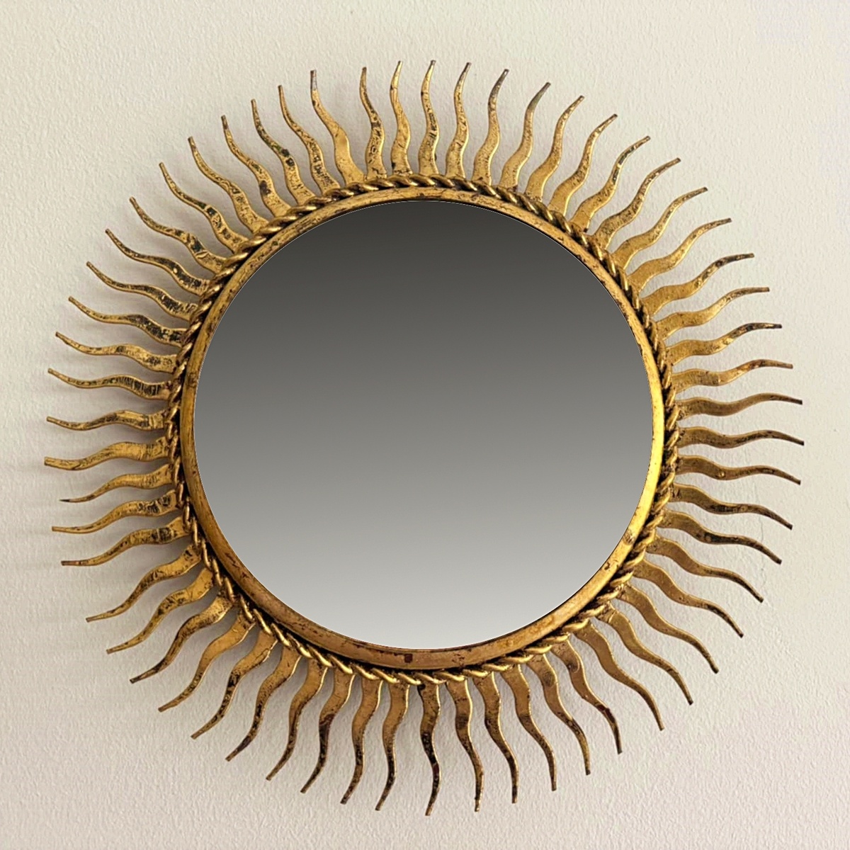 20th Century Small Gold wrought iron Sun Mirror Ø 24cm