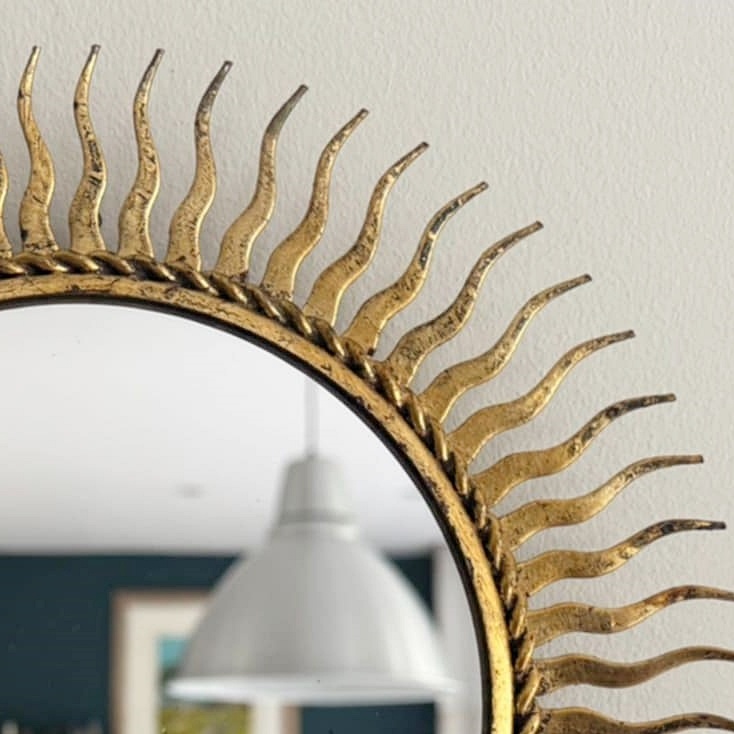 20th Century Small Gold wrought iron Sun Mirror Ø 24cm