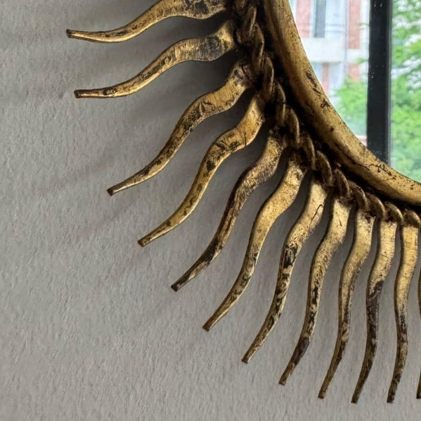 20th Century Small Gold wrought iron Sun Mirror Ø 24cm