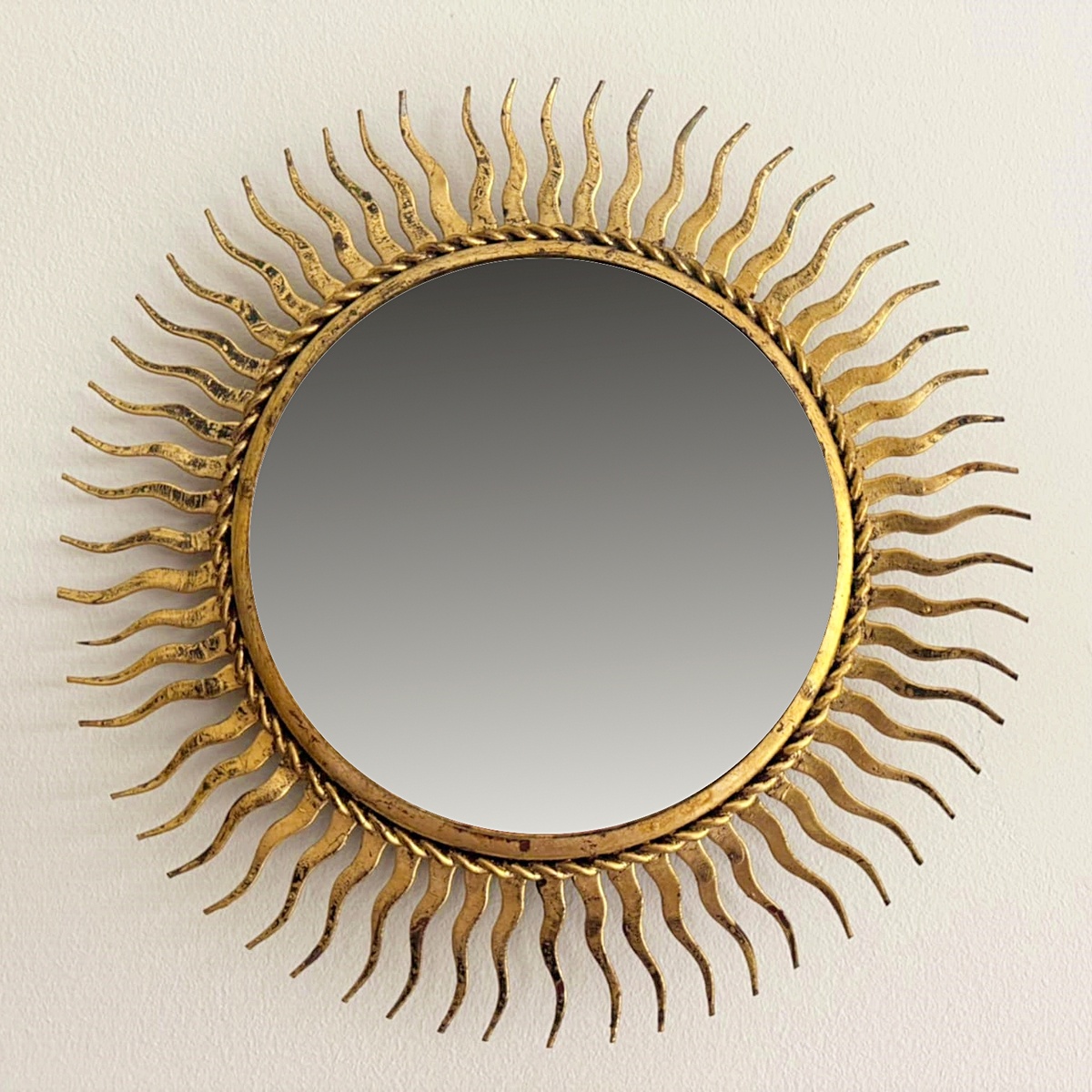 20th Century Small Gold wrought iron Sun Mirror Ø 24cm