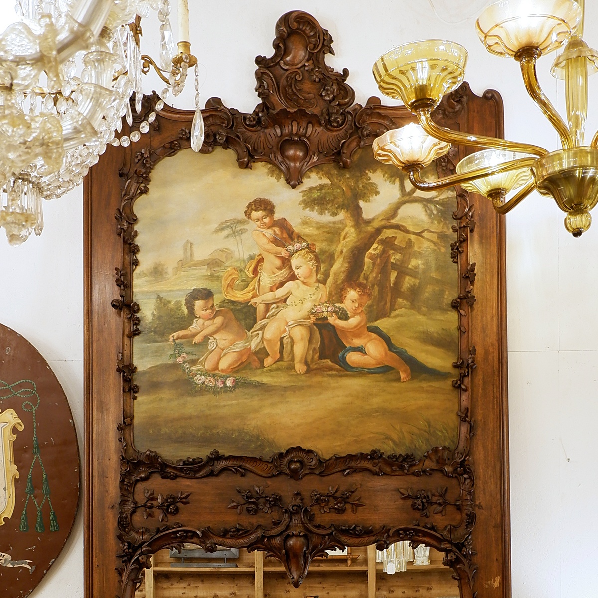 Large 19th-century Louis XV style trumeau in solid carved wood