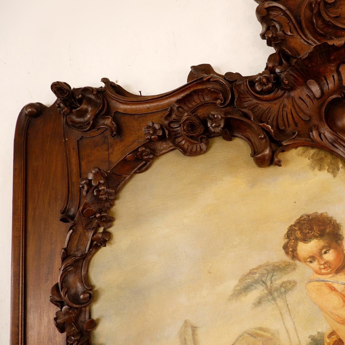 Large 19th-century Louis XV style trumeau in solid carved wood