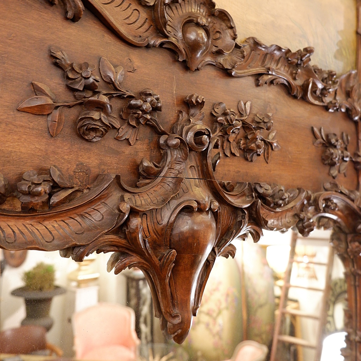 Large 19th-century Louis XV style trumeau in solid carved wood